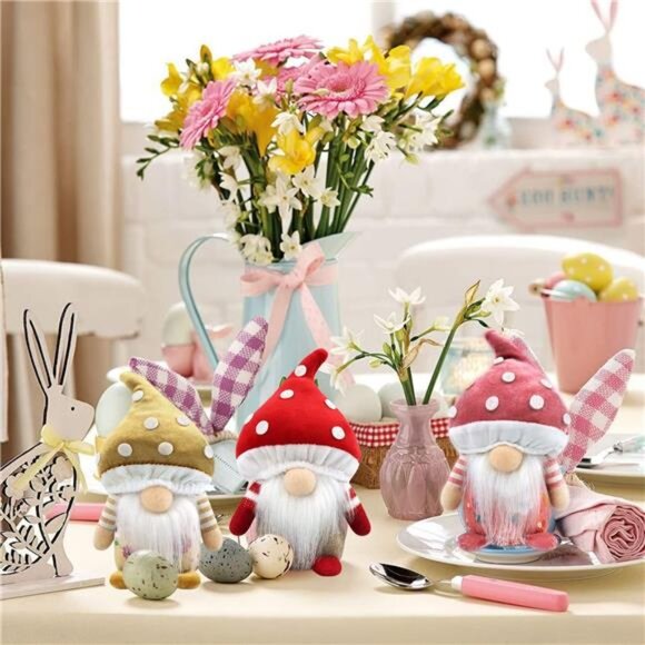 Set of 3 Spring Gnomes Decoration Mushroom Summer Easter Gnome Plush Stuffed - Picture 5 of 8